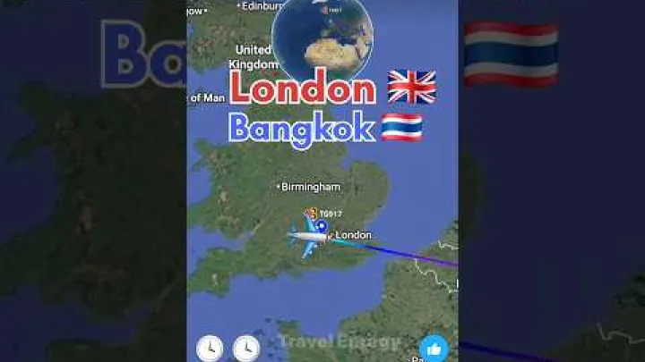 Preview image for the video "لندن UK 🇬🇧 به بانکوک Thailand 🇹🇭 مسیر پرواز پرواز مستقیم ✈️ Thai Airways #flightpath".