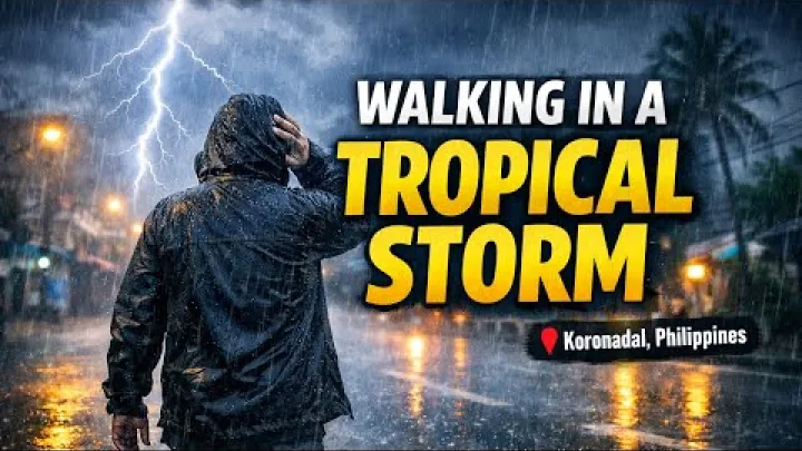 Preview image for the video "Procházka v tropické bouři 🌧️⚡ Silný déšť, blesky a hromy v Koronadal, Filipíny".