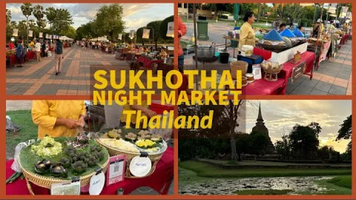 Preview image for the video "Noční trh v historickém parku Sukhothai – Světové dědictví UNESCO – Sukhothai, Thajsko 2024".