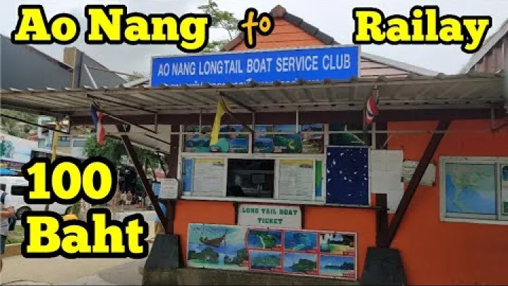Preview image for the video "Fra Ao Nang til Railay Beach i Krabi, Sydthailand - Sådan kommer du til Railay (Longtail-båd 100 Baht)".