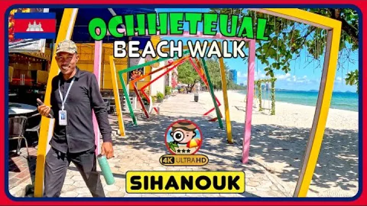 Preview image for the video "🇰🇭 Ochheuteal Beach Sihanoukville (Beliebt - Spaß bei Nacht!) Kambodscha 4K-Rundgang / 4K-Strandspaziergang".