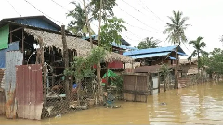 Preview image for the video "Monsoon flooding leaves village submerged in Myanmar's Mon state | AFP".