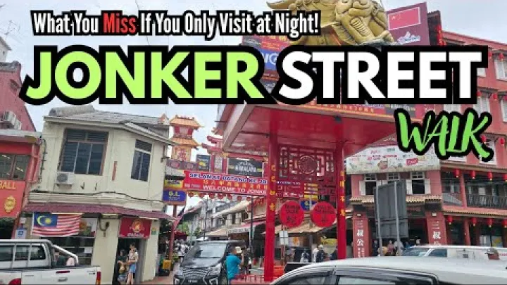 Preview image for the video "(MLC) Co vidět na Jonker Street před začátkem NOČNÍHO trhu 🌇 | Procházka Malakka | 4K video".