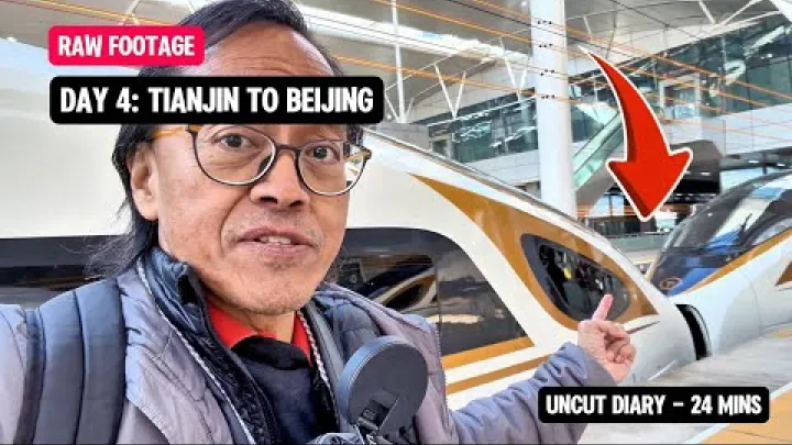 Preview image for the video "Den 4: Jak rychlý je vysokorychlostní vlak na trase Tianjin–Peking v zemi Čína? 30 minut při rychlosti 297 km/h (neupravený vlog)".