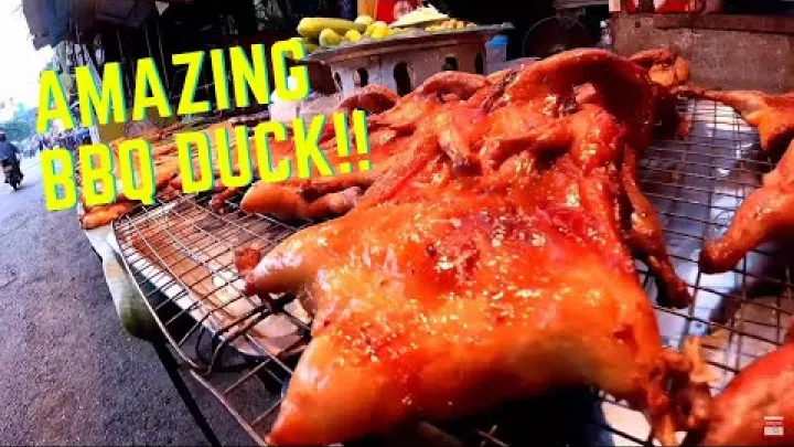 Preview image for the video "Laoské uliční jídlo – Šíleně dobrá grilovaná kachna BBQ na nočním trhu Ban Anou ve Vientiane! 🦆 🌶️🥬".