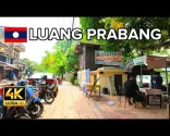 Luang Prabang Laos tour a piedi 🇱🇦 Passeggiata lungo il lungofiume della città 4k